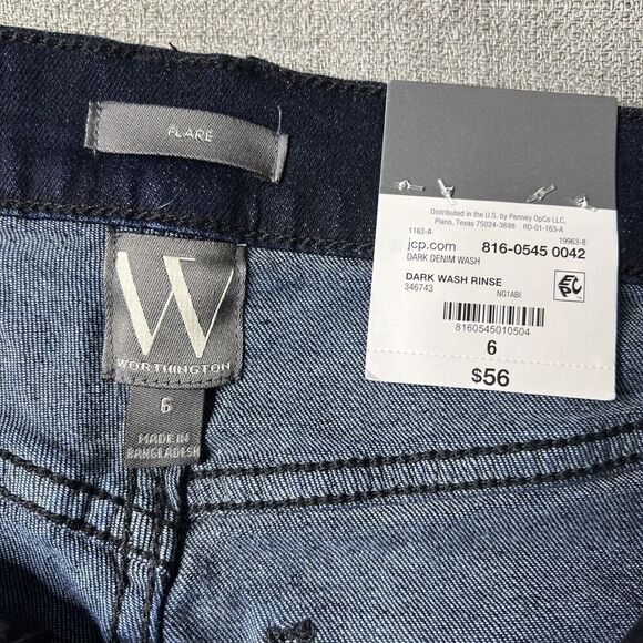Worthington Womens Jeans size 6 Flare Dark Wash New With Tags - Picture 2 of 10